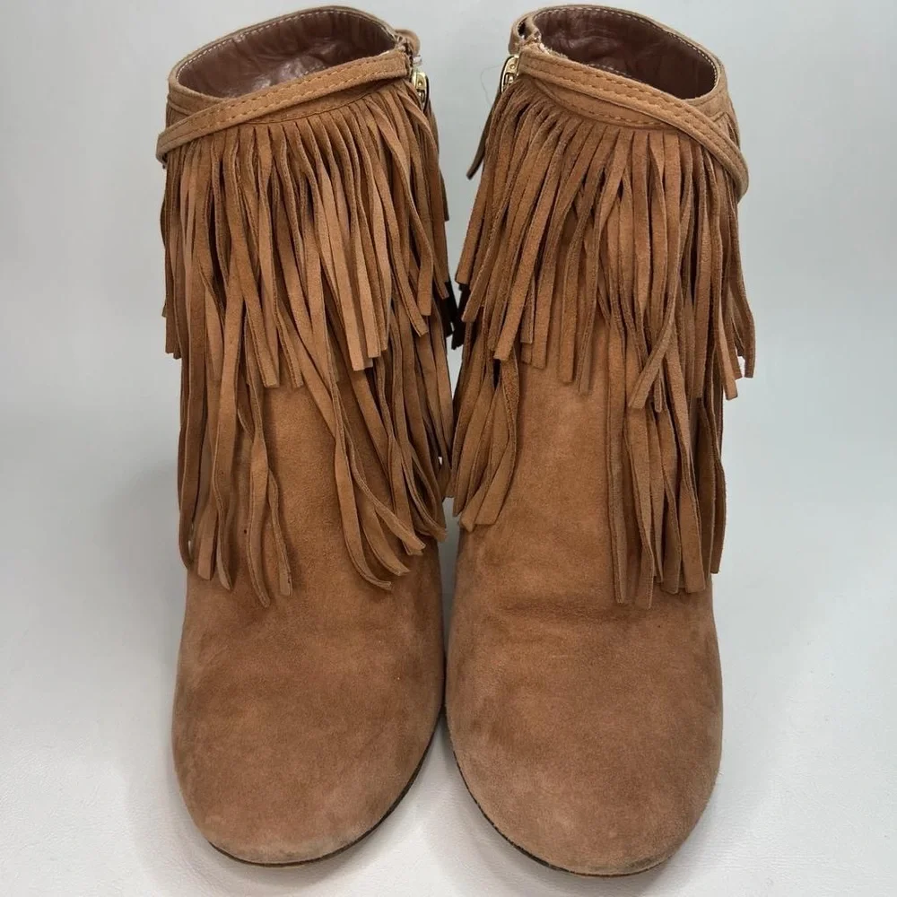 B BRIAN ATWOOD Women’s ITALY🇮🇹MADE‎ Suede Booties Fringe Details Size 8.5 39